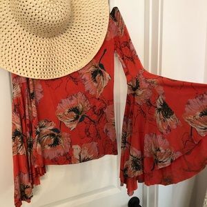 Free People fitted Bell Sleeve Floral Top